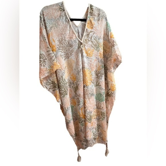 {EUC Pool to Party by Subtle Luxury Coverup Kaftan in Golden Afternoon Teal OS} - Picture 2 of 8